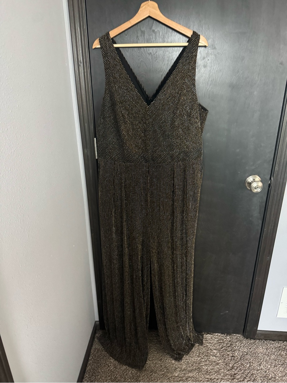 torrid Metallic Wide-Leg Sleeveless Jumpsuit in black gold and silver - Picture 2 of 7